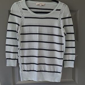 LOFT White and Black Striped Sweater